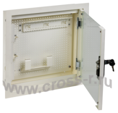 ITK LINEA R Шкаф мультимедиа 2 комнаты 400х400мм дверь стекло цвет белый RAL9016 (в комплекте корпус, дверь, держатель роутера, патч-панель, кольца для организации кабеля, 2 провода заземления, 4 болта для монтажа в нише, 6 сальников, 12 модулей keystone, ( LR16-4H41-G-FR2 ) 
